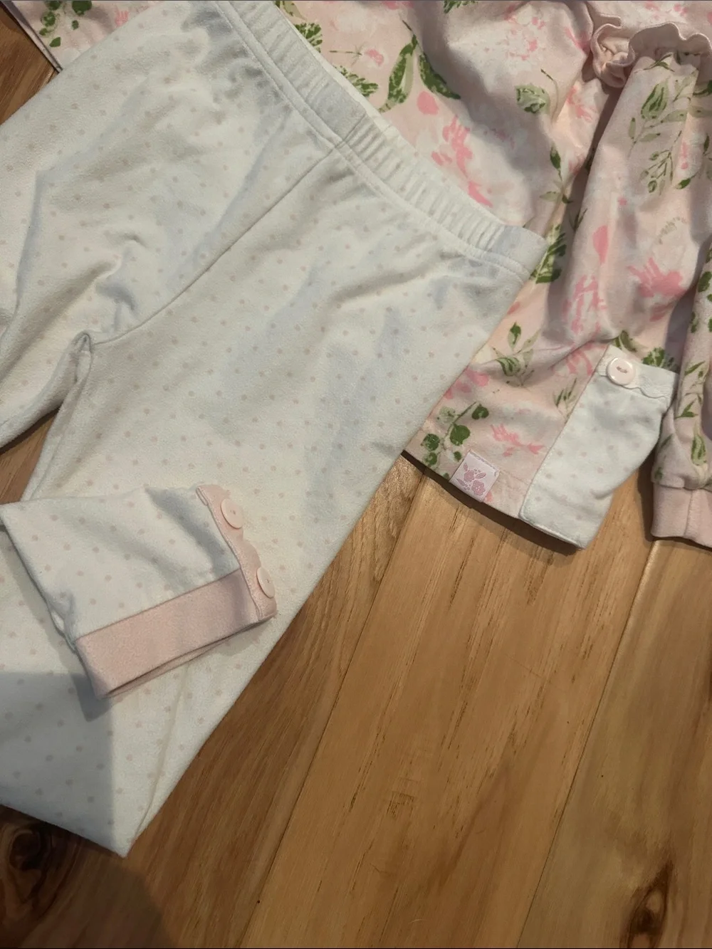 SweetHoney Pink Floral Ruffle Long-Sleeve Pajama Set with Cream Leggings